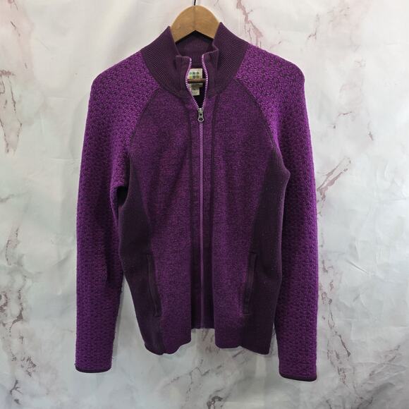 Title Nine Sweater Womens Medium Purple Merino Wool Mock Neck Full Zip - Picture 1 of 12